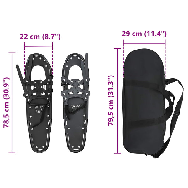vidaXL Raquettes à neige 3 en 1 noir 78,5 x 22 cm aluminium et PEHD