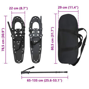 3-in-1 Schneeschuhe mit Wanderstöcken Schwarz