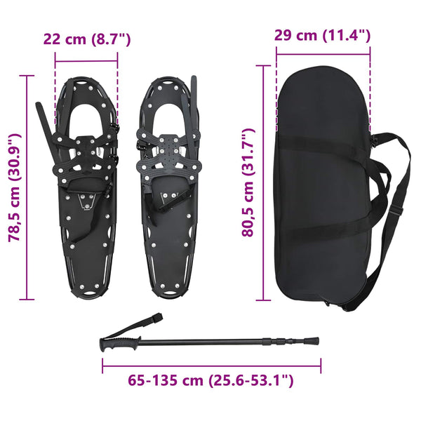 3-in-1 Schneeschuhe mit Wanderstöcken Schwarz