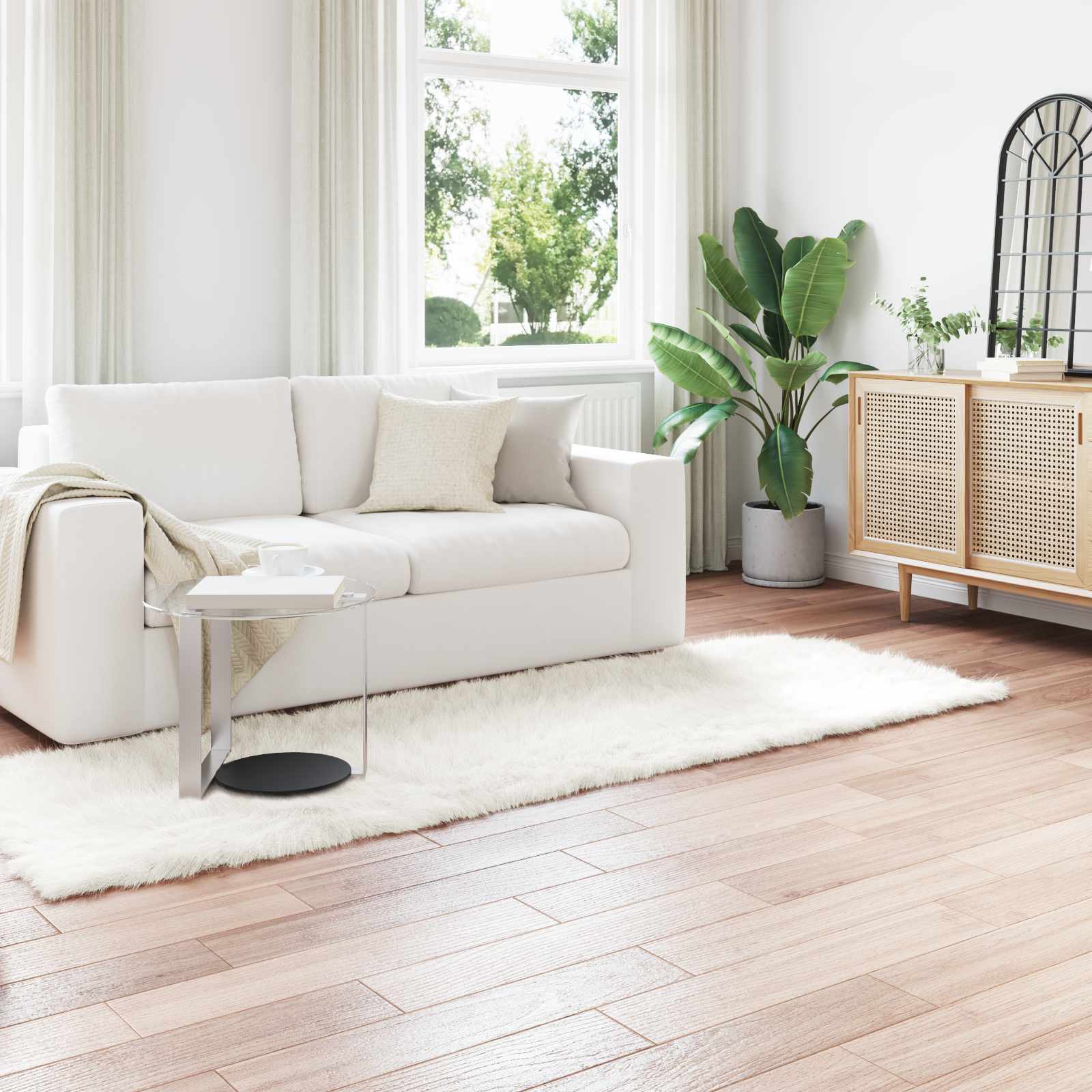 Weißer Kunstfell Teppich 80x250 cm