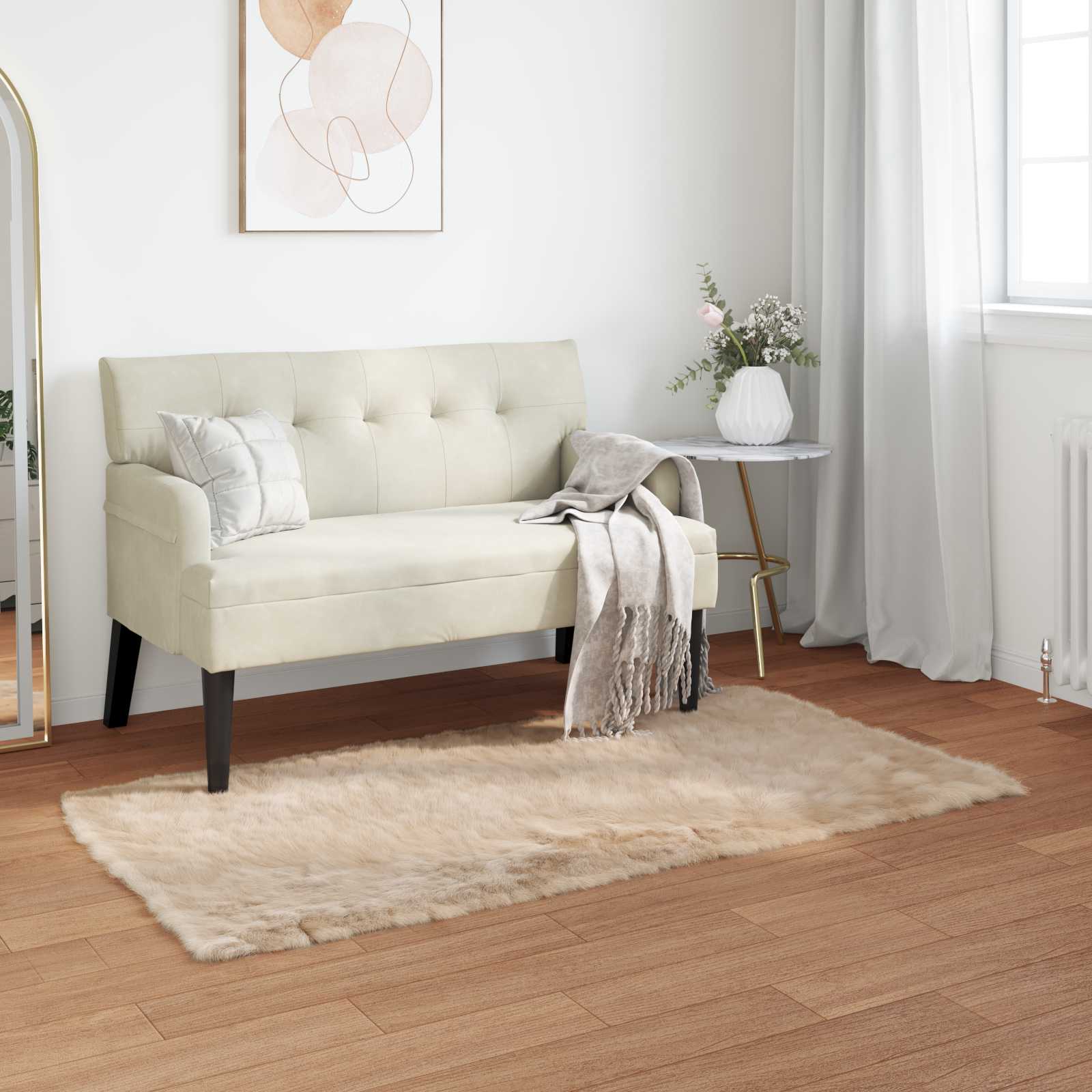 Beiger Kunstfell Teppich 60x110 cm