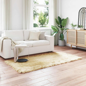 Creme Kunstfell Teppich 100x200 cm