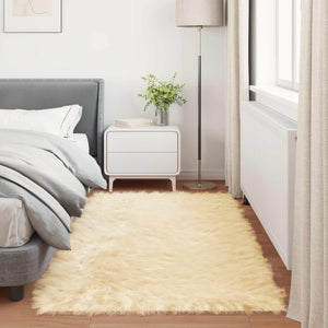 Creme Kunstfell Teppich 100x200 cm