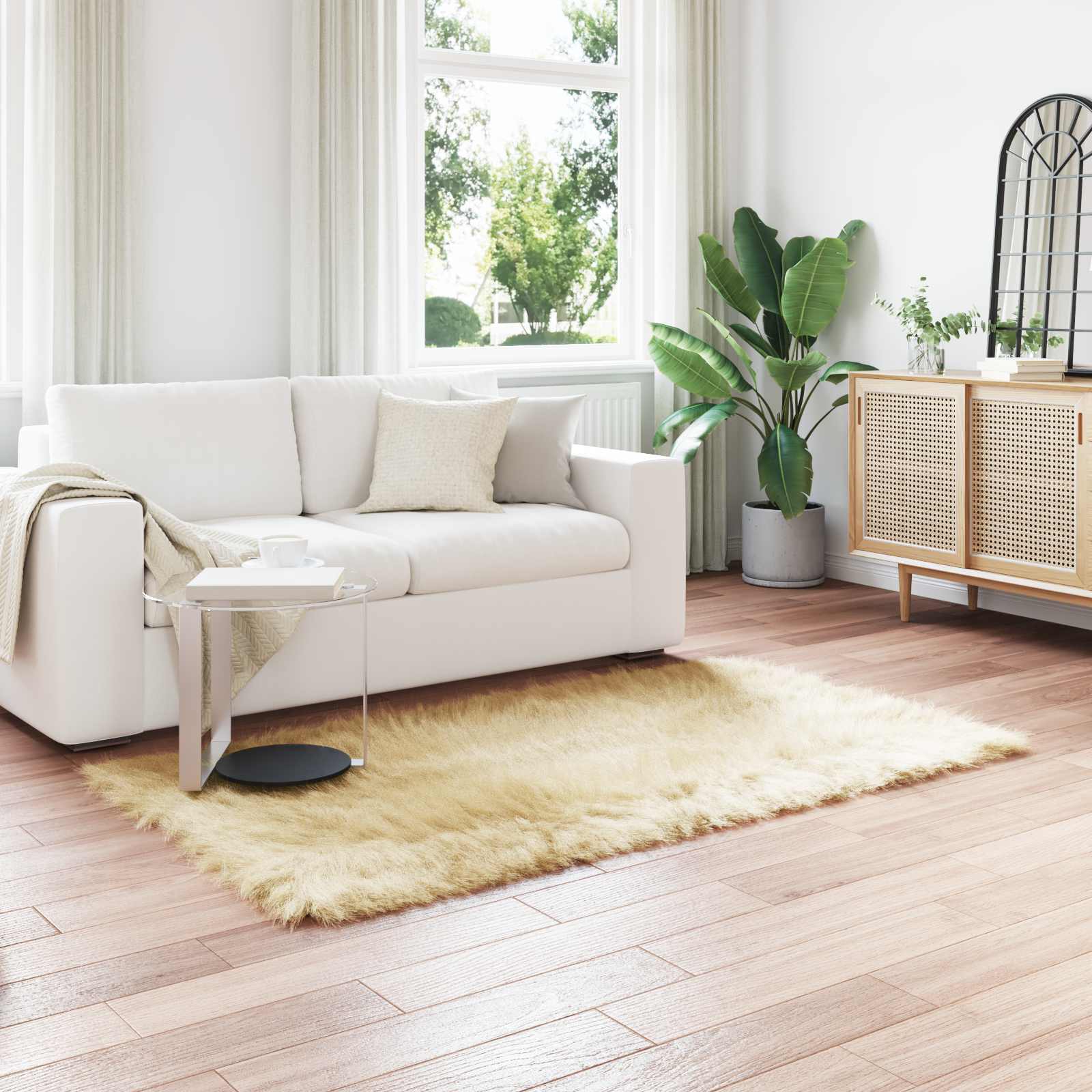 Creme Kunstfell Teppich 160x230 cm