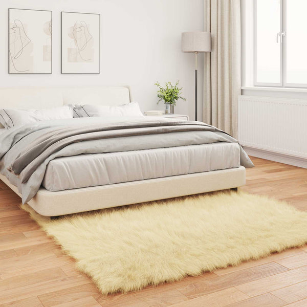 Creme Kunstfell Teppich 120x120cm