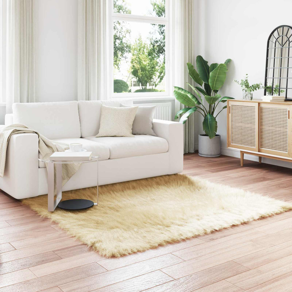 Creme Kunstfell Teppich 160x160cm