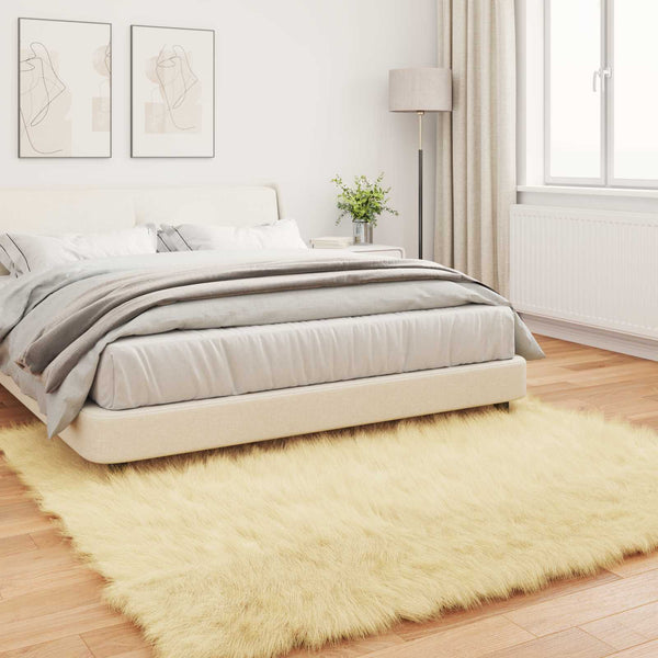 Creme Kunstfell Teppich 200x200 cm