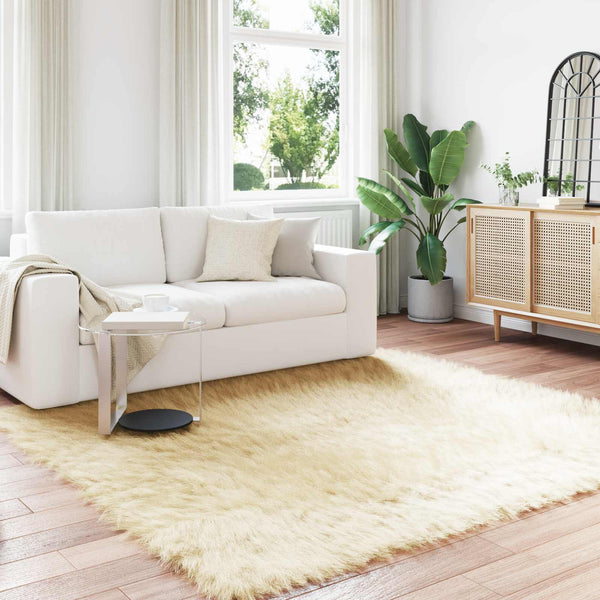 Creme Kunstfell Teppich 240x240 cm