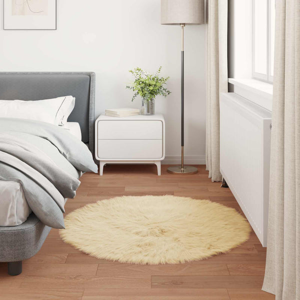 Creme Kunstfell Teppich Ø 80cm