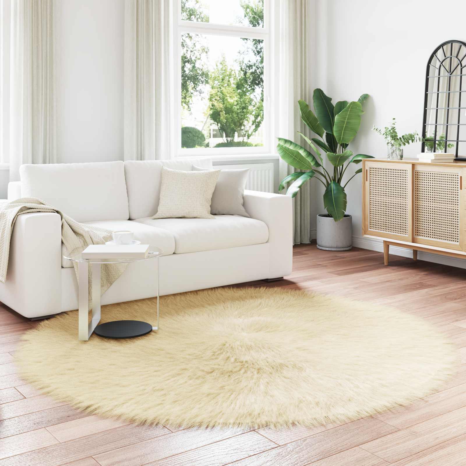 Creme Kunstfell Teppich Ø 160cm