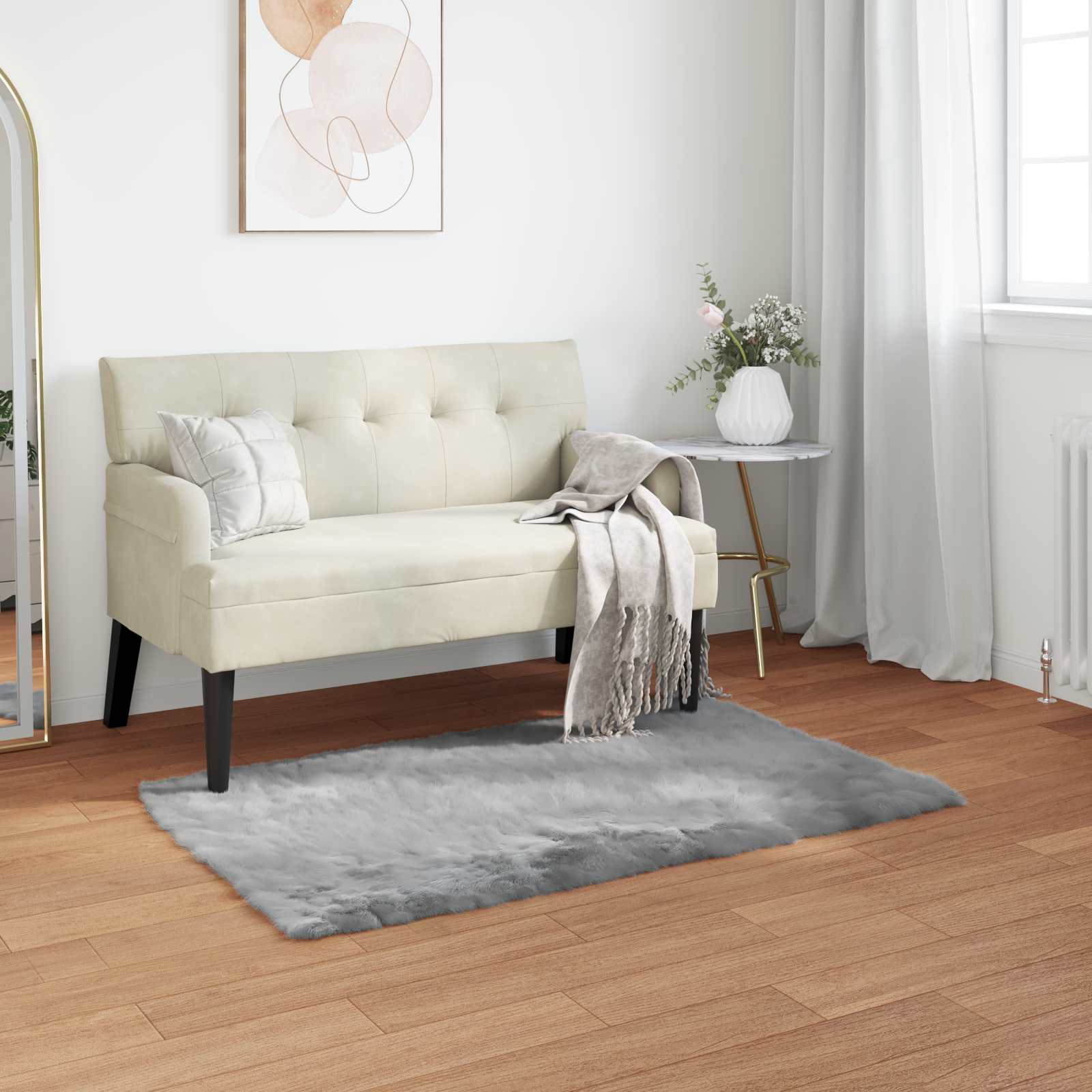 Grauer Kunstfell Teppich 60x110 cm