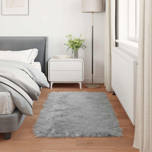 Grauer Kunstfell Teppich 80x150cm