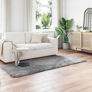 Grauer Kunstfell Teppich 80x250 cm