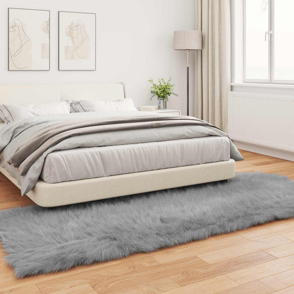 Grauer Kunstfell Teppich 80x250 cm