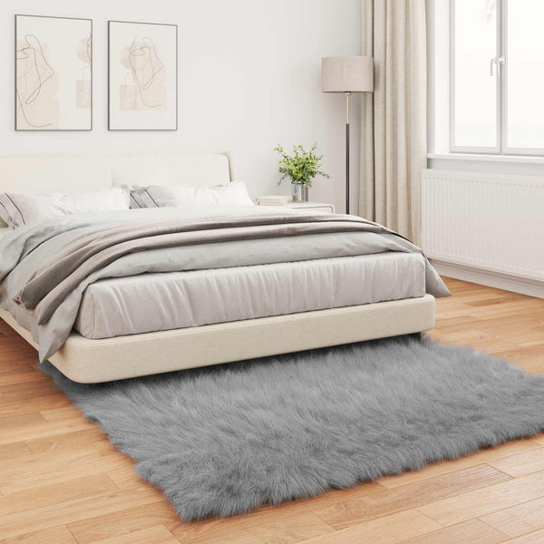 Grauer Kunstfell Teppich 160x160cm