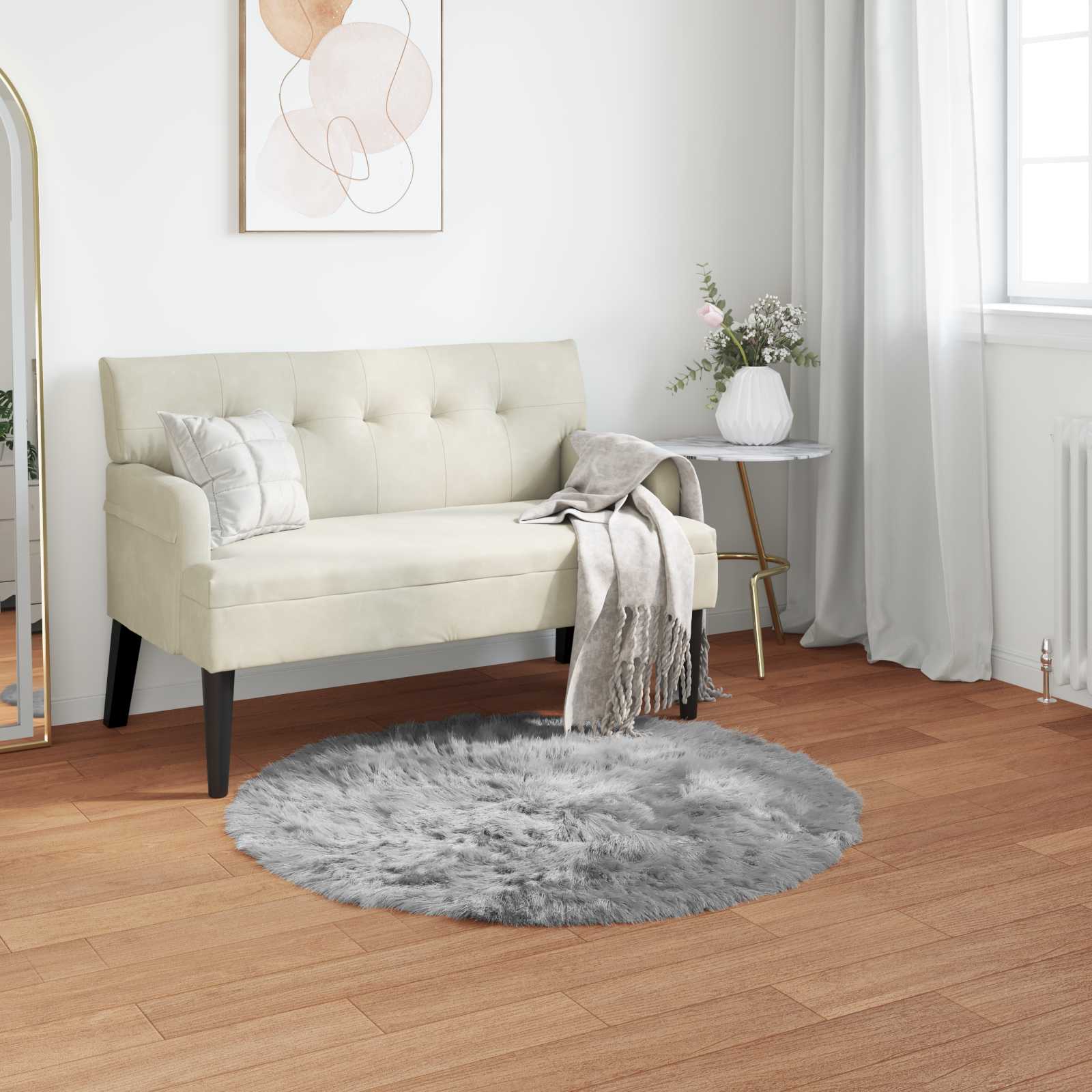 Grauer Kunstfell Teppich Ø 100cm