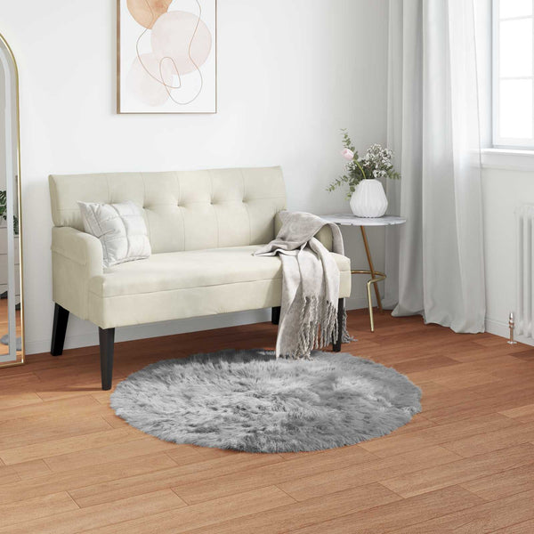Grauer Kunstfell Teppich Ø 100cm
