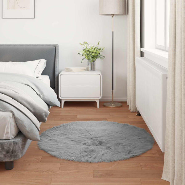 Grauer Kunstfell Teppich Ø 120cm