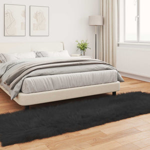 Schwarzer Kunstfell Teppich 80x250 cm