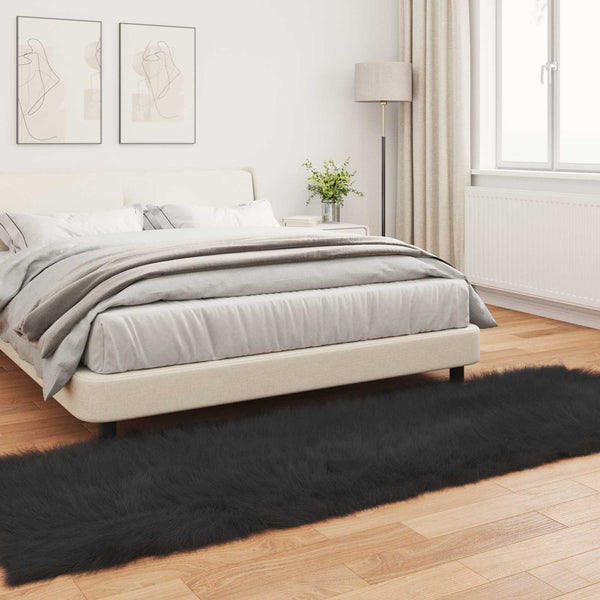 Schwarzer Kunstfell Teppich 80x250 cm