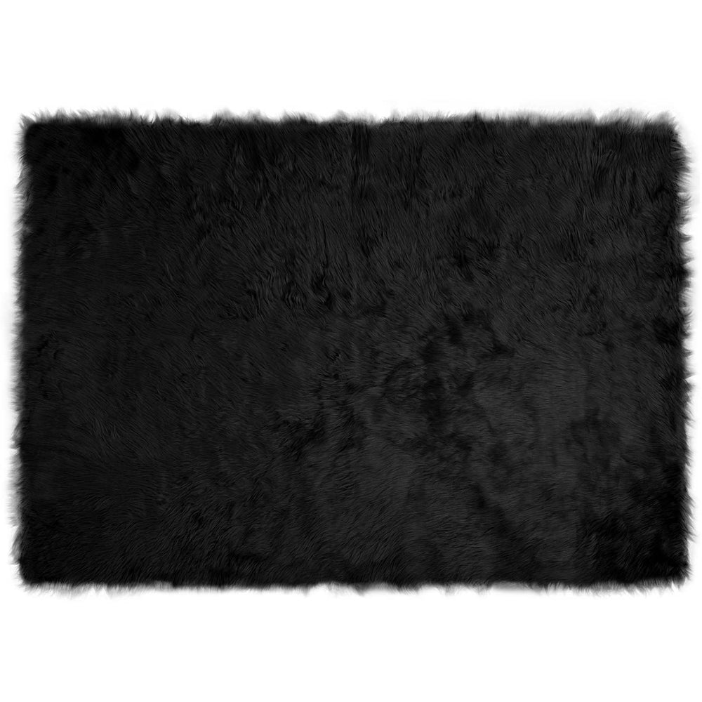 Schwarzer Kunstfell Teppich 140x200 cm