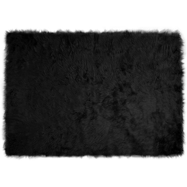 Schwarzer Kunstfell Teppich 140x200 cm