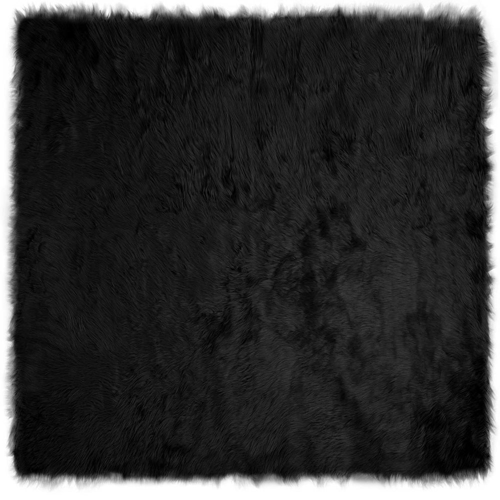 Schwarzer Kunstfell Teppich 200x200 cm
