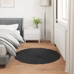 Schwarzer Kunstfell Teppich Ø 80cm
