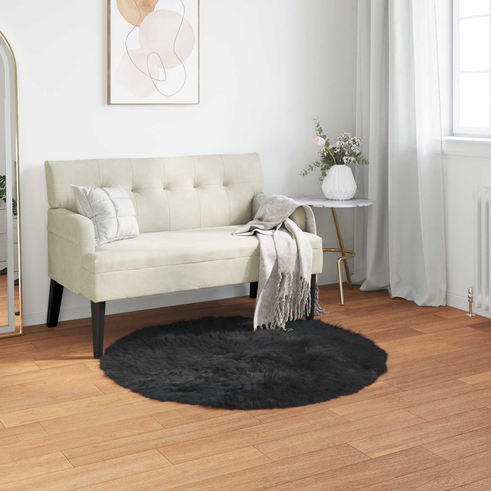 Schwarzer Kunstfell Teppich Ø 120cm