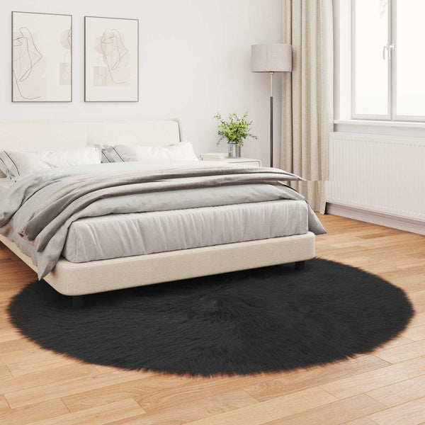 Schwarzer Kunstfell Teppich Ø 160cm