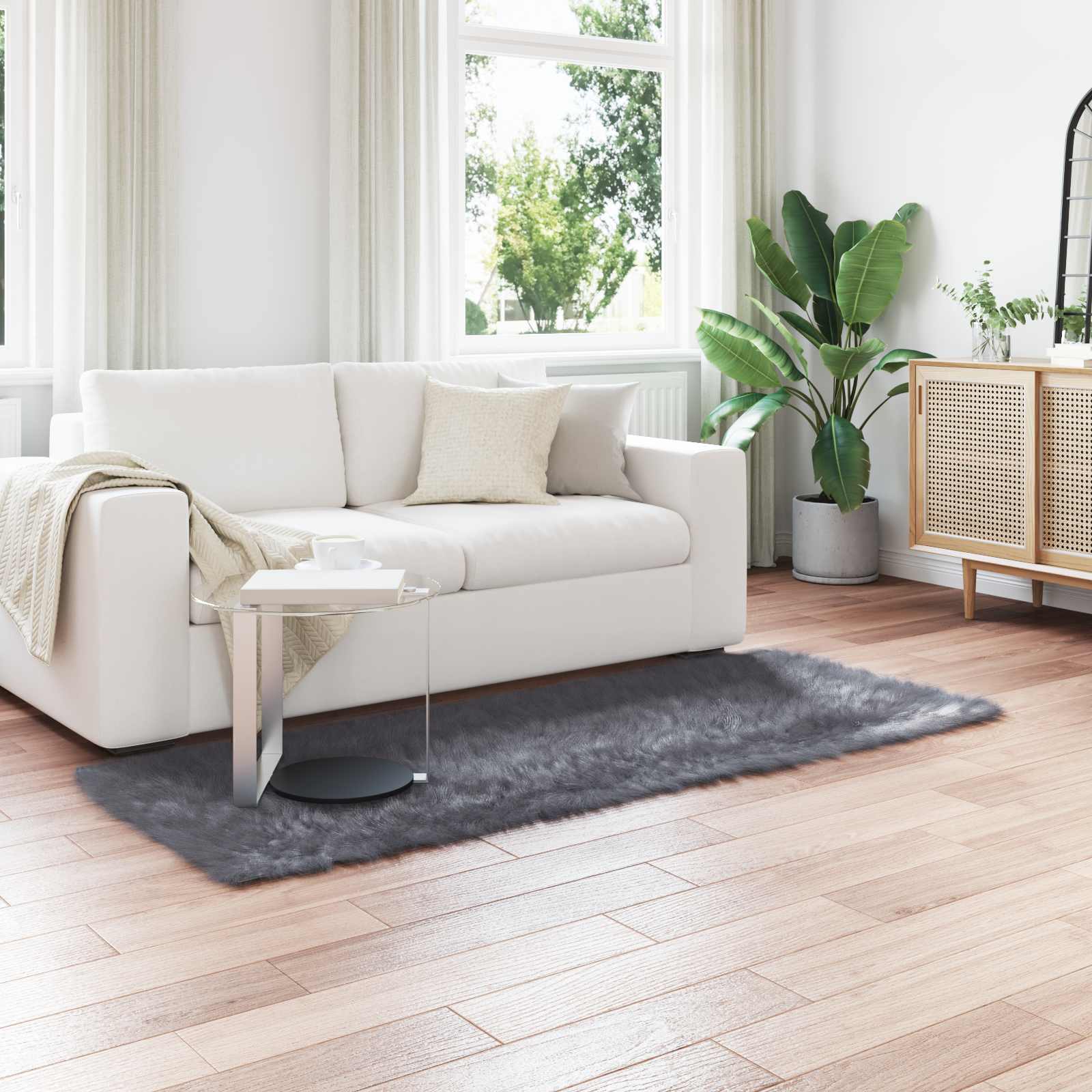 Anthrazit Kunstfell Teppich 80x200 cm