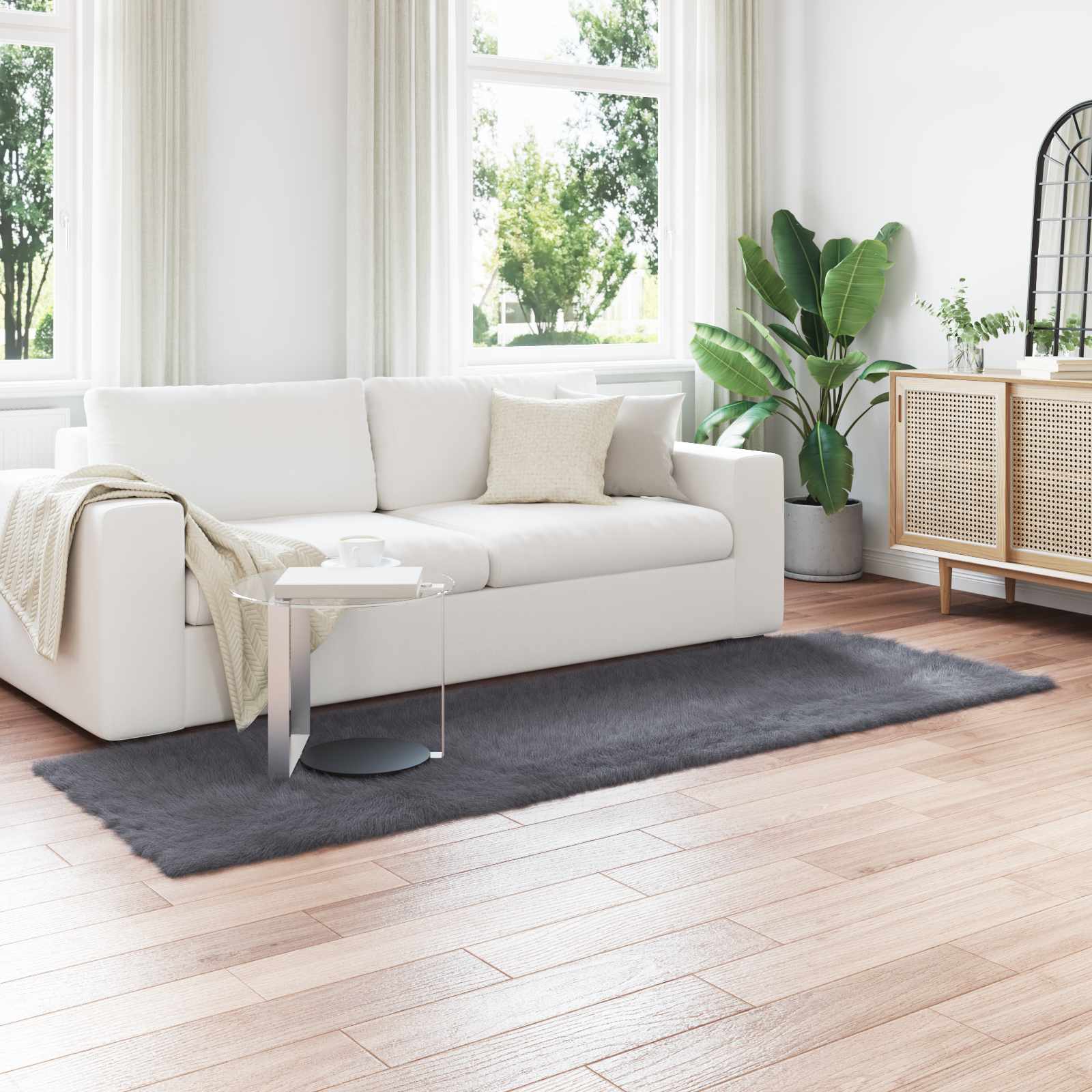 Anthrazit Kunstfell Teppich 80x250 cm