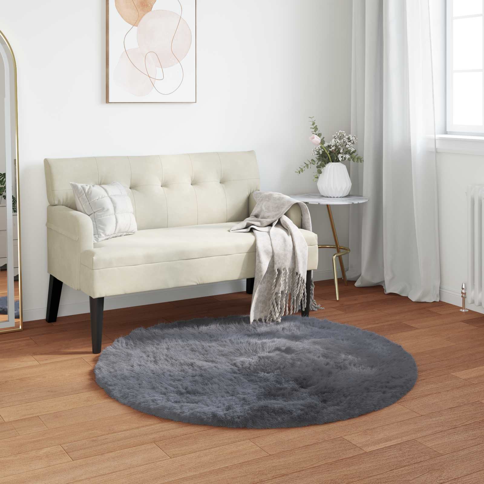 Anthrazit Kunstfell Teppich Ø 120cm