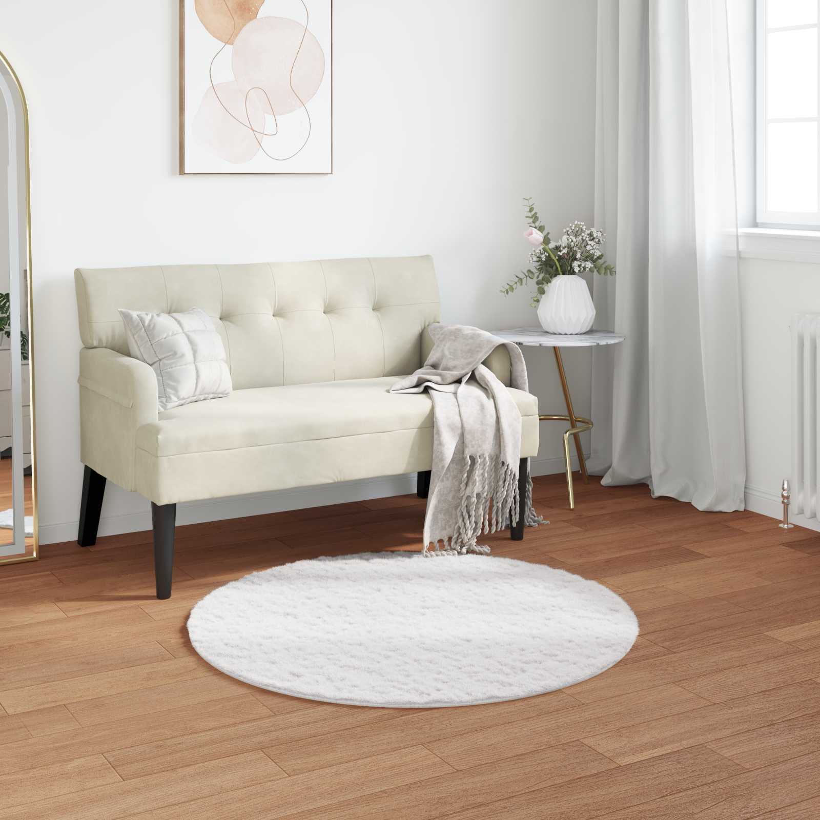 Weißer Kunstfell Teppich Ø 100cm, Rutschfest