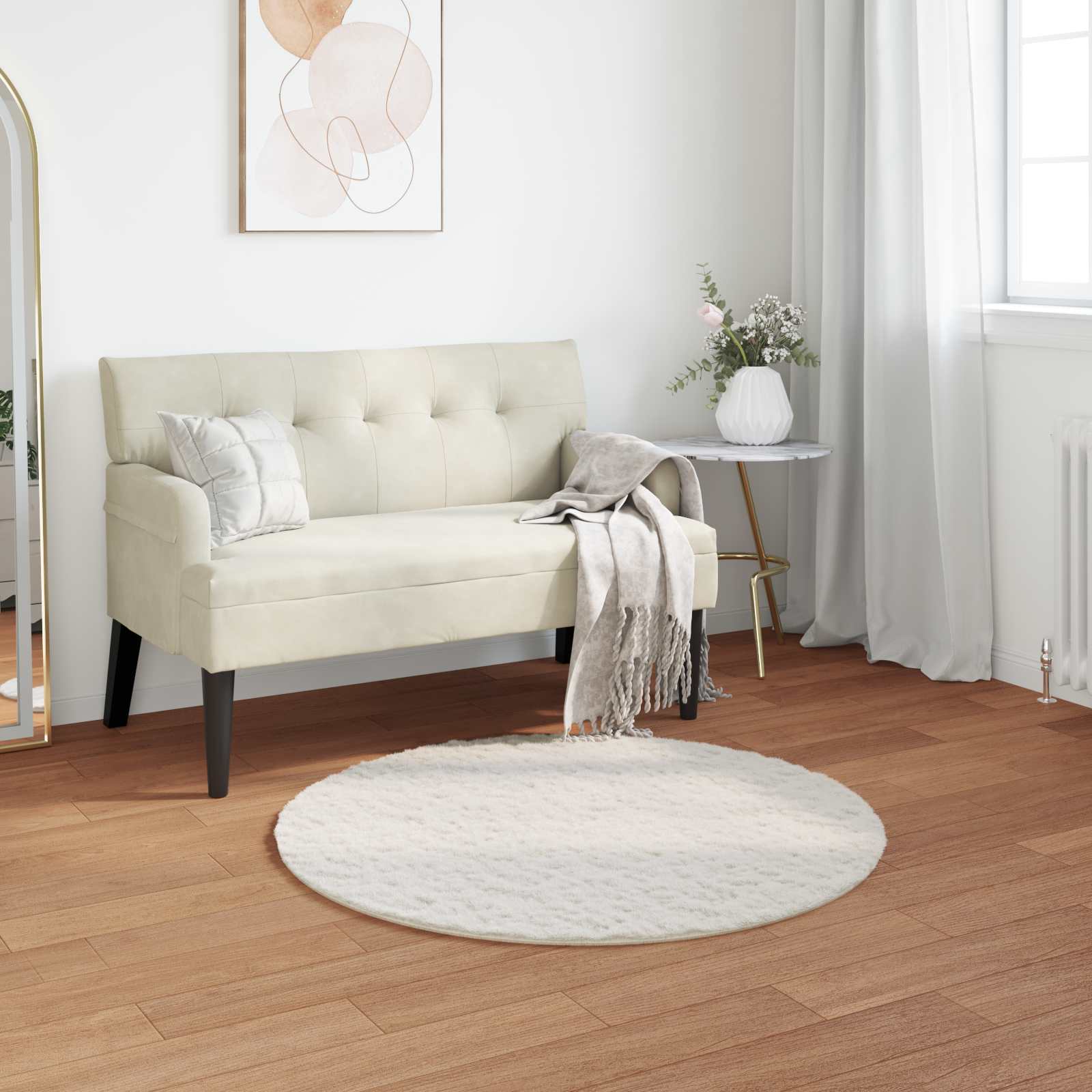 Creme Kunstfell Teppich Ø 80cm