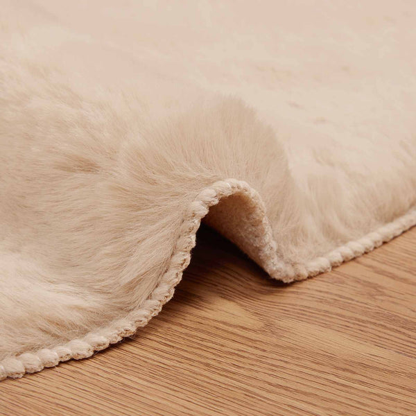 Rutschfester Kunstfell Teppich Taupe Ø 80cm