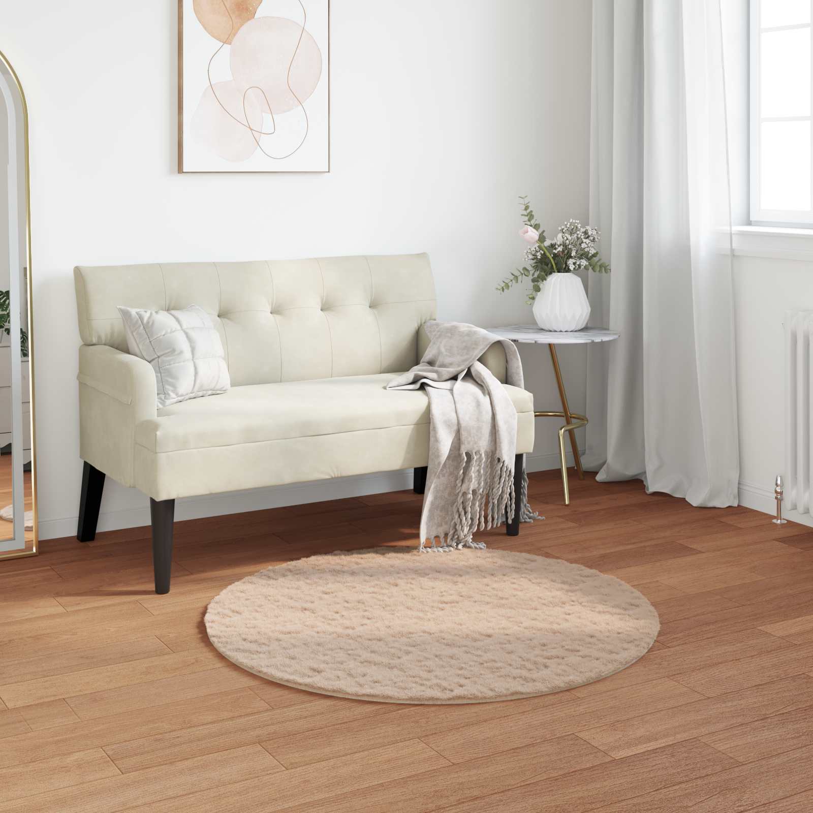 Rutschfester Kunstfell Teppich Taupe Ø 80cm