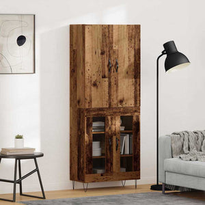 Highboard 2er Set Altholz und Glas