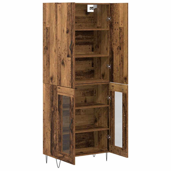 Highboard 2er Set Altholz und Glas