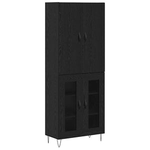 Highboard Schwarz Eichenoptik mit Glas, 2er-Set