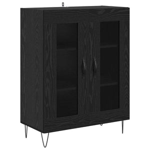 Highboard Schwarz Eichenoptik mit Glas, 2er-Set