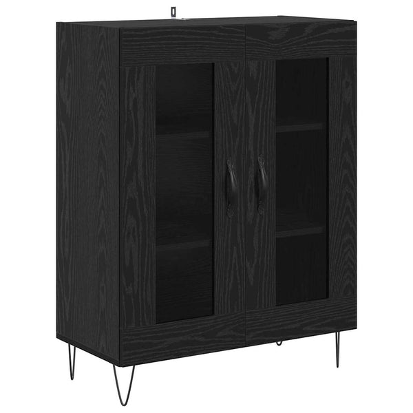 Highboard Schwarz Eichenoptik mit Glas, 2er-Set
