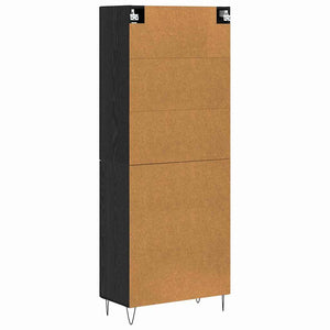 Highboard Schwarz Eichenoptik mit Glas, 2er-Set