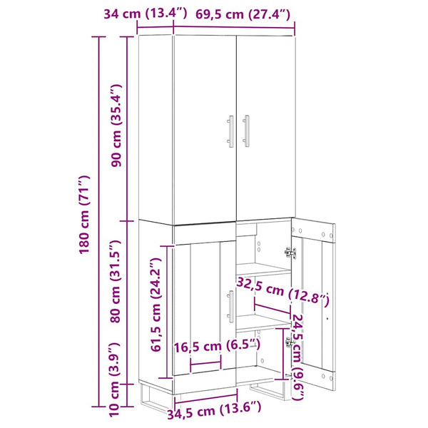 Highboard 2er Set Artisan Eiche 180cm