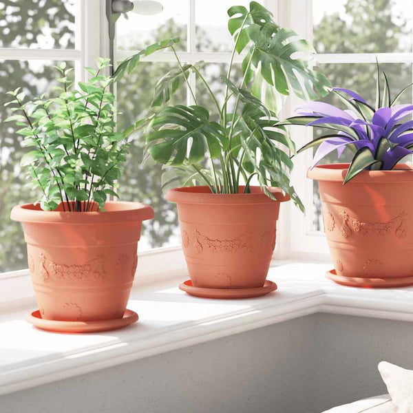 Runder Blumentopf 6er Set Ziegelrot