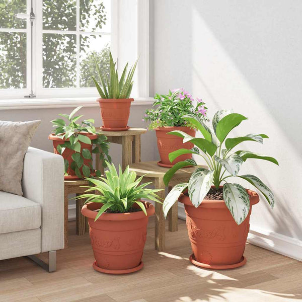 Ziegelroter Kunststoff Blumentopf, 6er Set