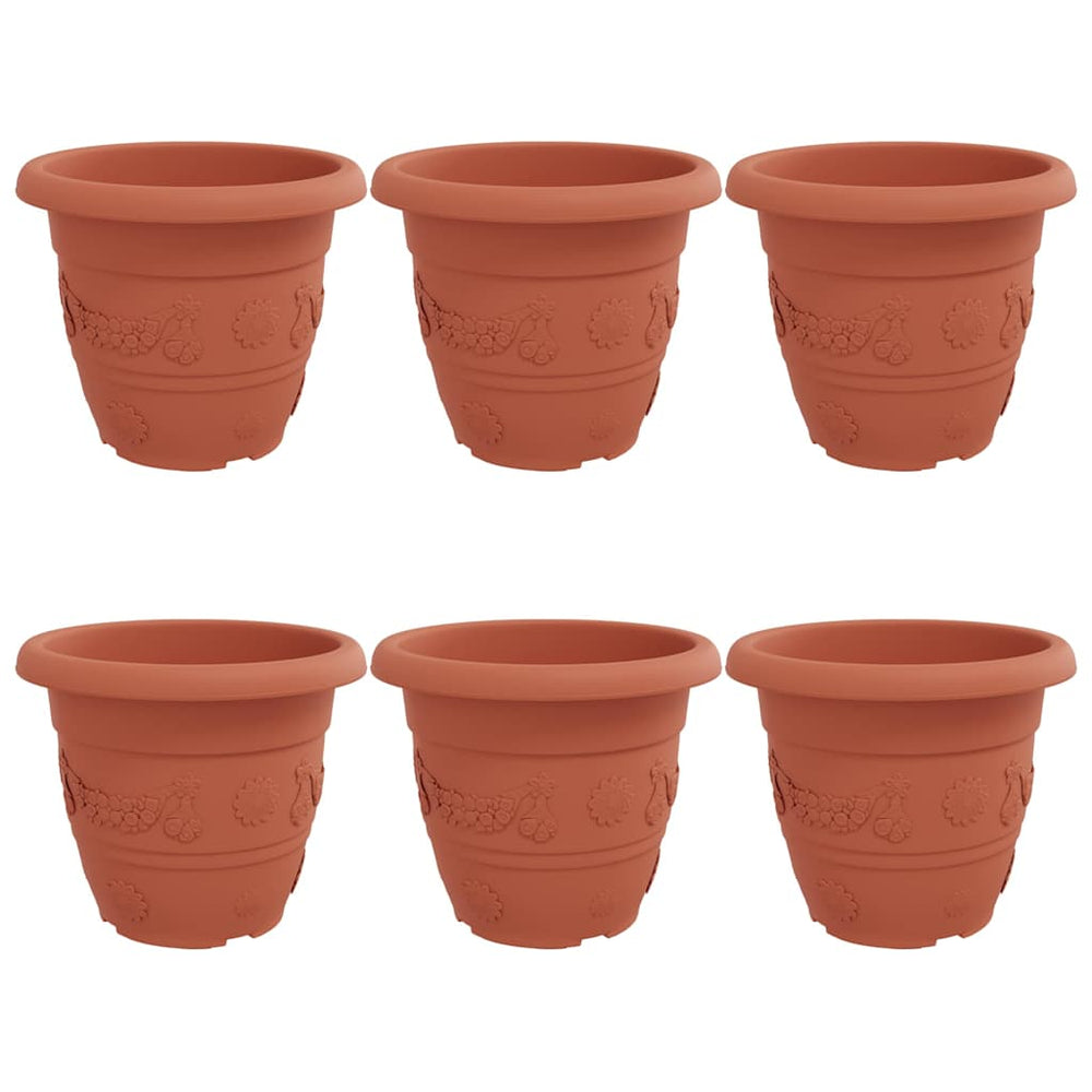 Ziegelroter Kunststoff Blumentopf, 6er Set