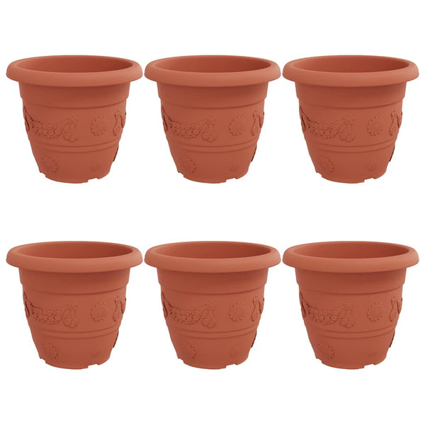 Ziegelroter Kunststoff Blumentopf, 6er Set