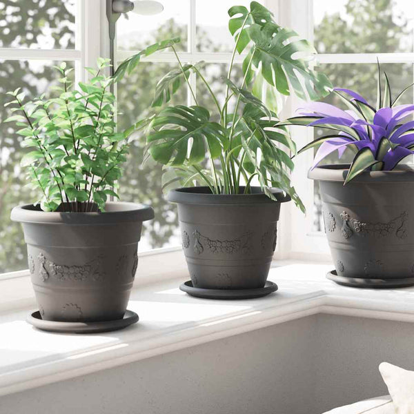 Runde Blumentöpfe Schwarz 6 Stk. Ø22cm