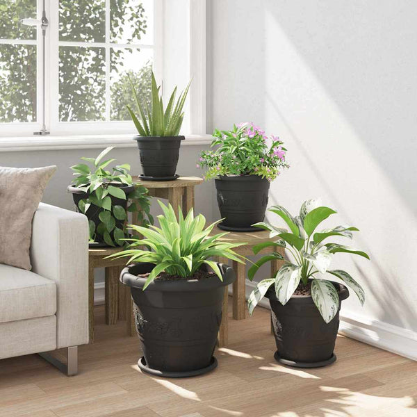 Runde Blumentöpfe Schwarz 39 cm, 6er-Set